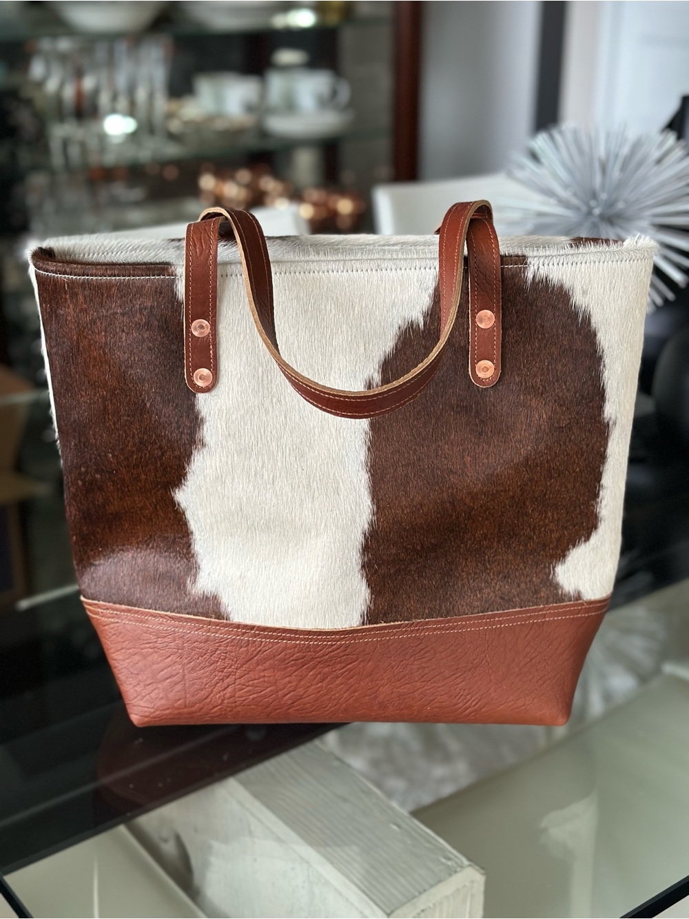KMM&Co Hair on Hide Panel Leather Tote Bag